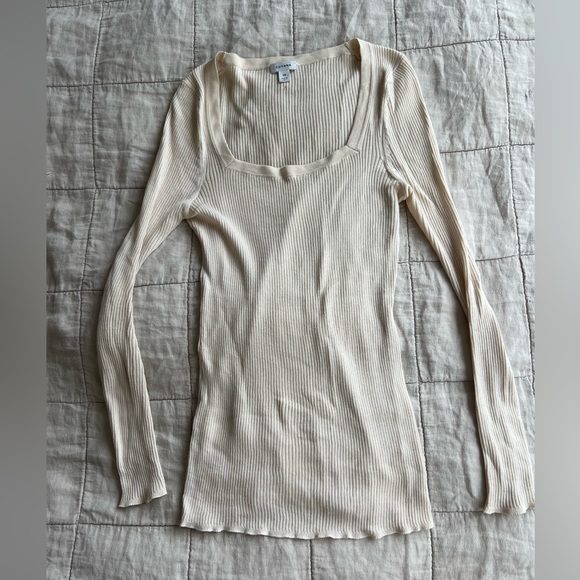 Cuyana Cotton Cashmere Square Neck Ribbed Sweater, Ivory - Picture 5 of 6